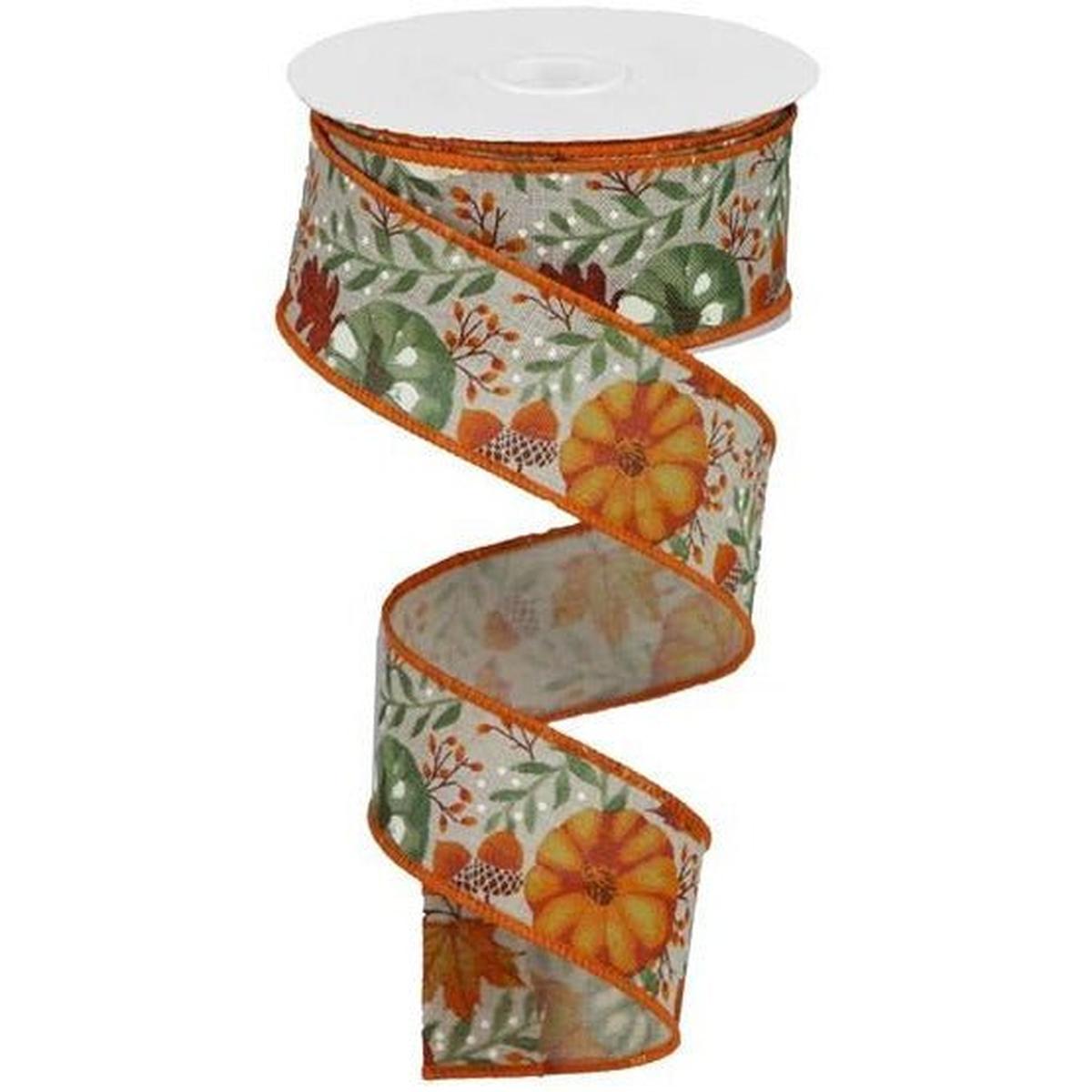 Shop For 1.5" Pumpkin Foliage Ribbon: Light Natural (10 Yards) at Michelle's aDOORable Creations