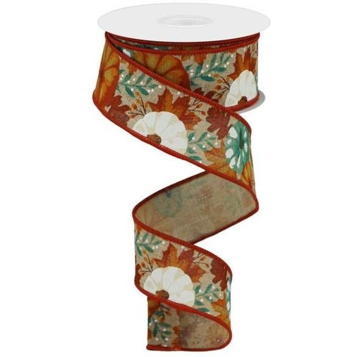 Shop For 1.5" Pumpkin Foliage Ribbon: Light Tan (10 Yards) at Michelle's aDOORable Creations