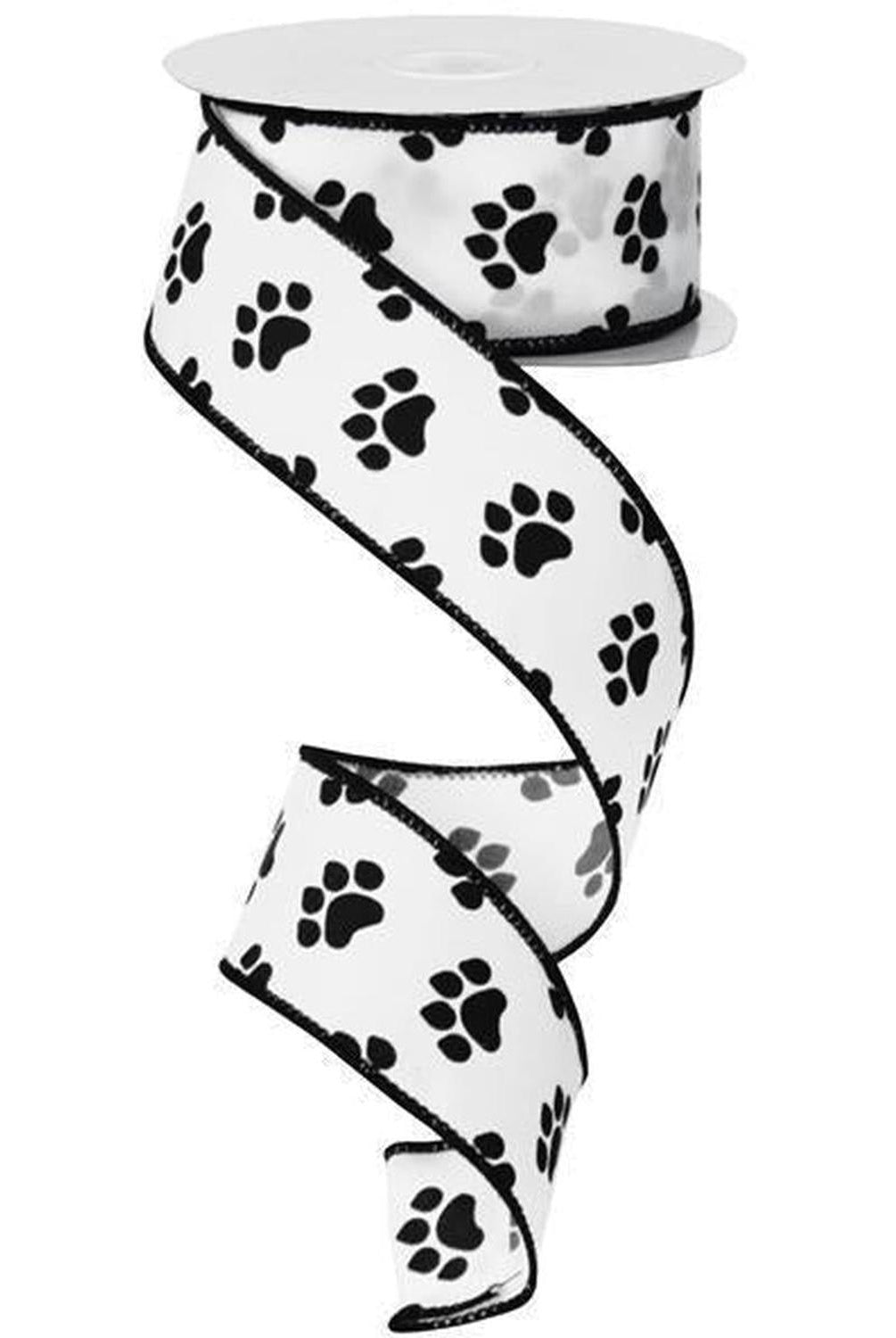 Shop For 1.5" Satin Paw Print Ribbon: Black & White (10 Yards) at Michelle's aDOORable Creations
