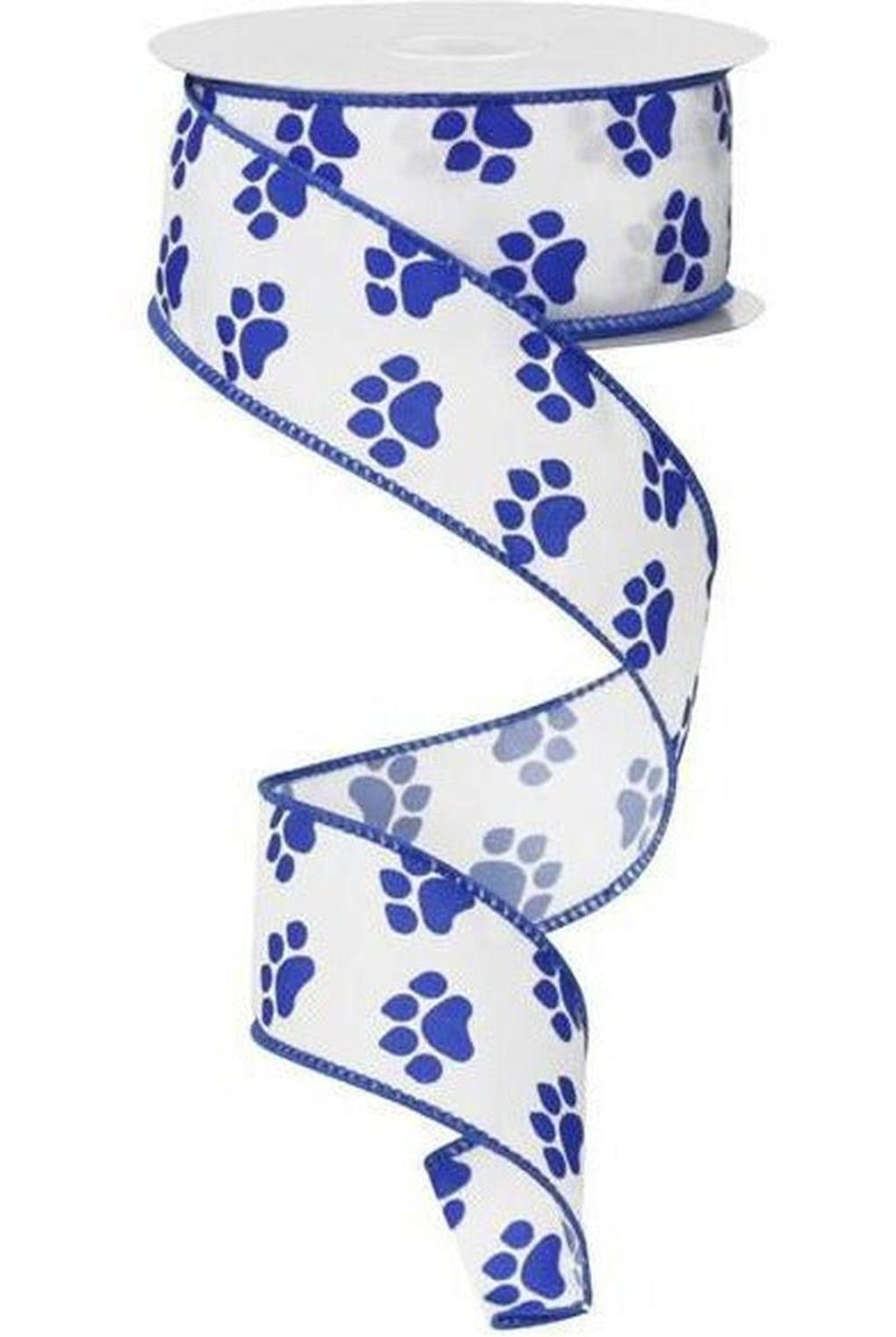 Shop For 1.5" Satin Paw Print Ribbon: Blue & White (10 Yards) at Michelle's aDOORable Creations