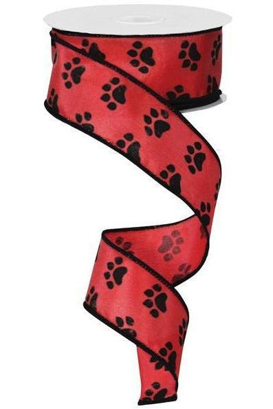 Shop For 1.5" Satin Paw Print Ribbon: Red & Black (10 Yards) at Michelle's aDOORable Creations