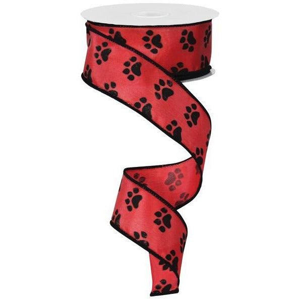 Shop For 1.5" Satin Paw Print Ribbon: Red & Black (10 Yards) at Michelle's aDOORable Creations