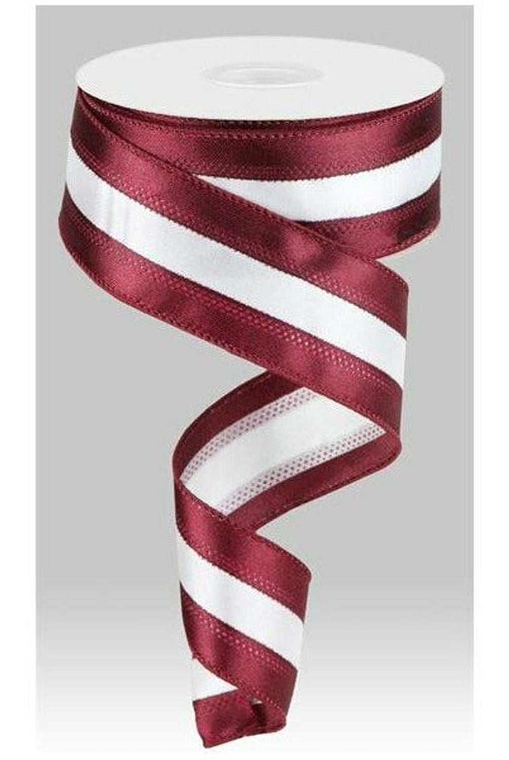 1.5" Satin Team Stripe Ribbon: Maroon & White (10 Yards)