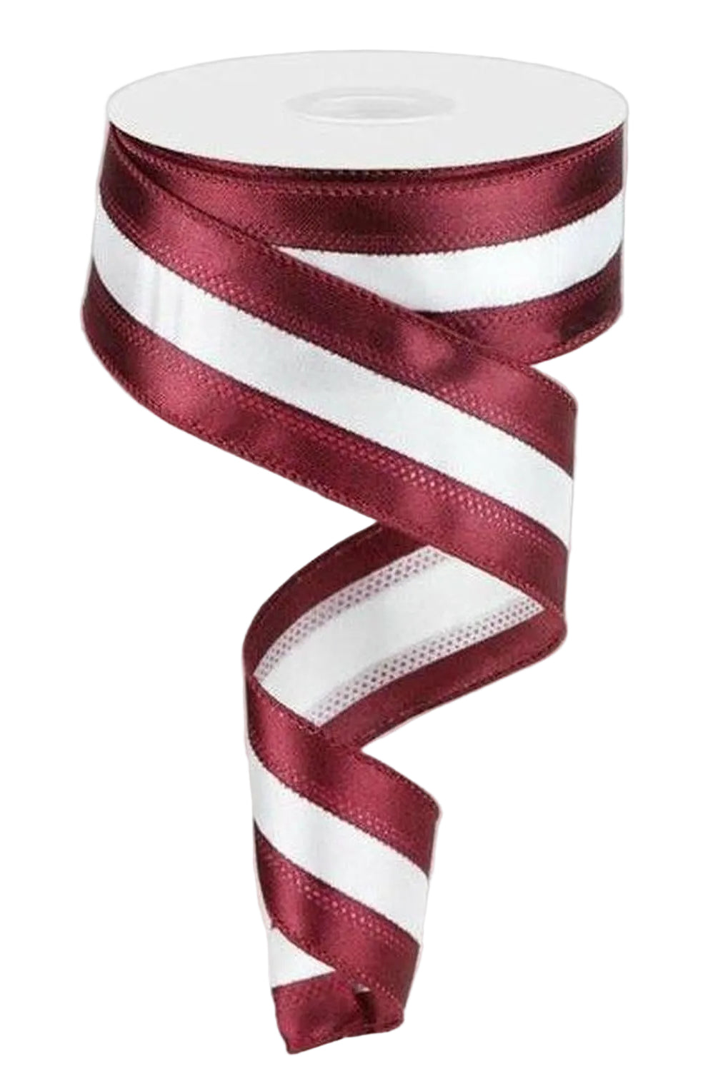 1.5" Satin Team Stripe Ribbon: Maroon & White (10 Yards)