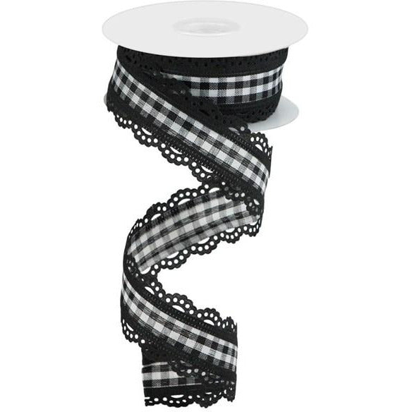 Shop For 1.5" Scalloped Edge Gingham Ribbon: Black (10 Yard) at Michelle's aDOORable Creations