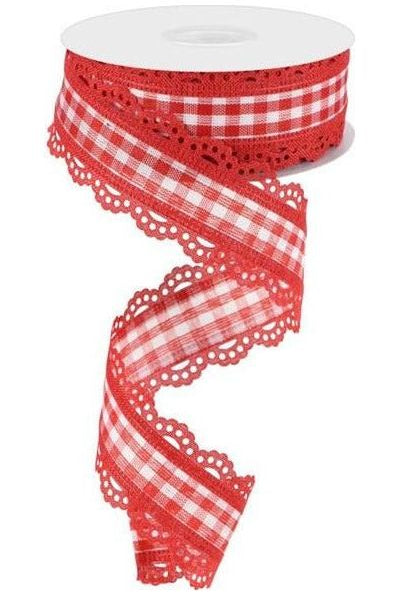 1.5" Scalloped Edge Gingham Ribbon: Red (10 Yard) - Michelle's aDOORable Creations - Wired Edge Ribbon