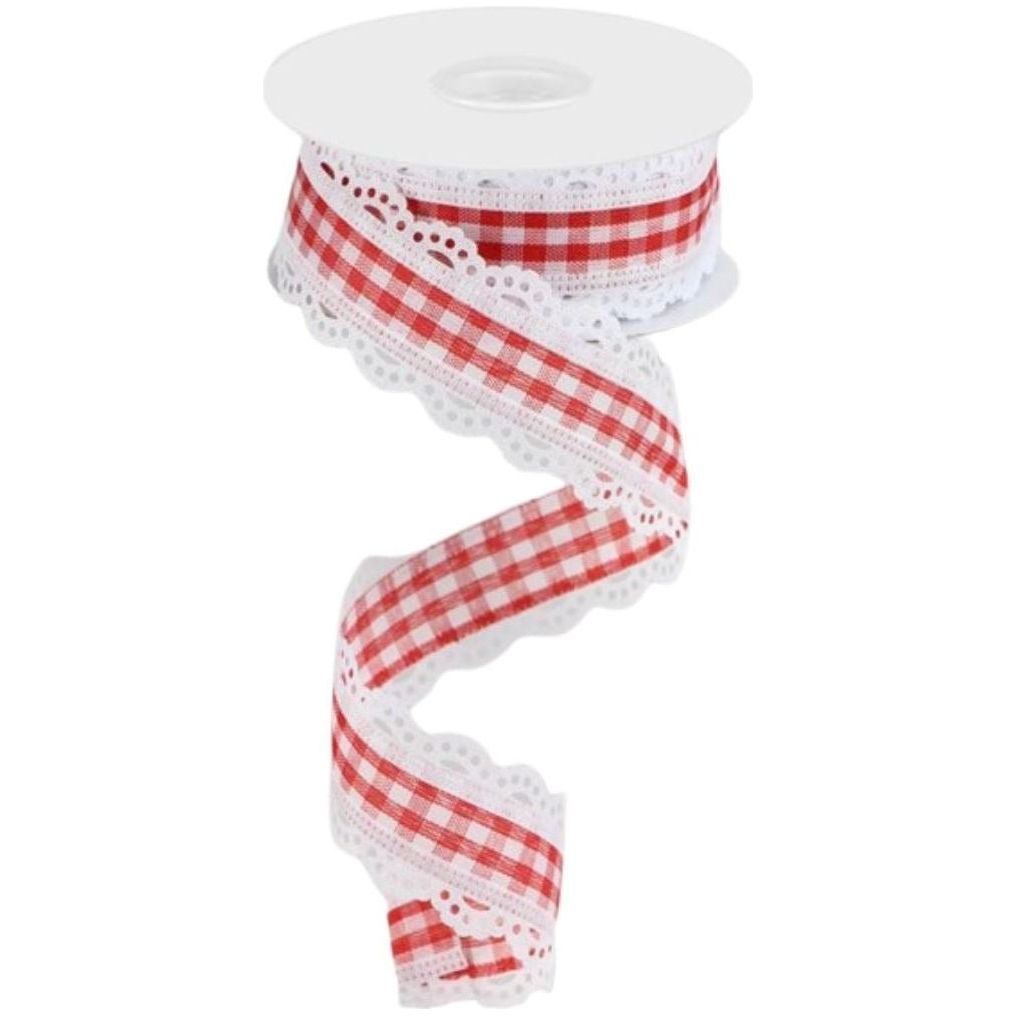 Shop For 1.5" Scalloped Edge Gingham Ribbon: Red & White (10 Yard) at Michelle's aDOORable Creations