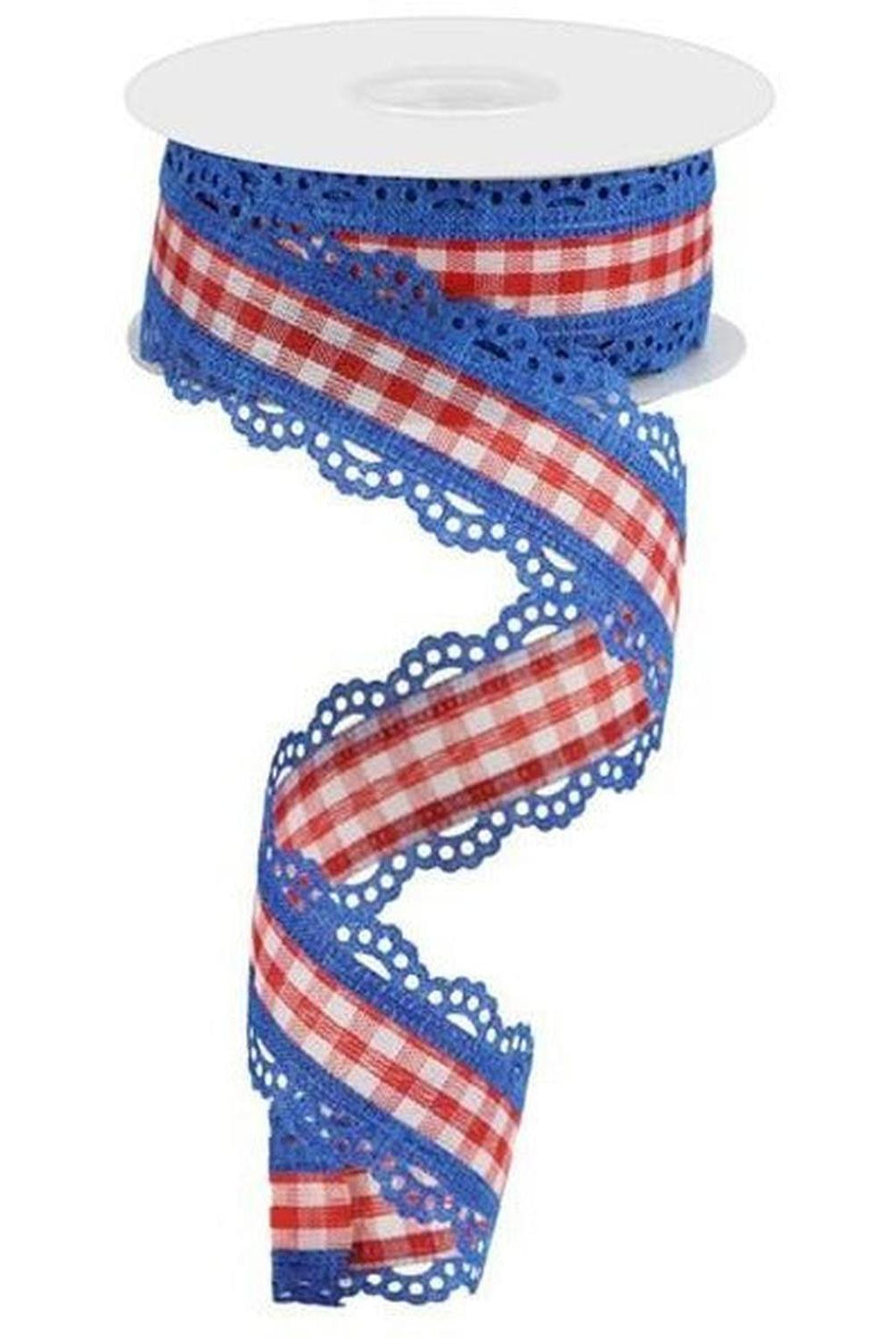 Shop For 1.5" Scalloped Edge Gingham Ribbon: Red, White & Blue (10 Yard) at Michelle's aDOORable Creations