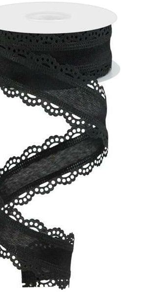 1.5" Scalloped Edge Ribbon: Black (10 Yard) - Michelle's aDOORable Creations - Wired Edge Ribbon