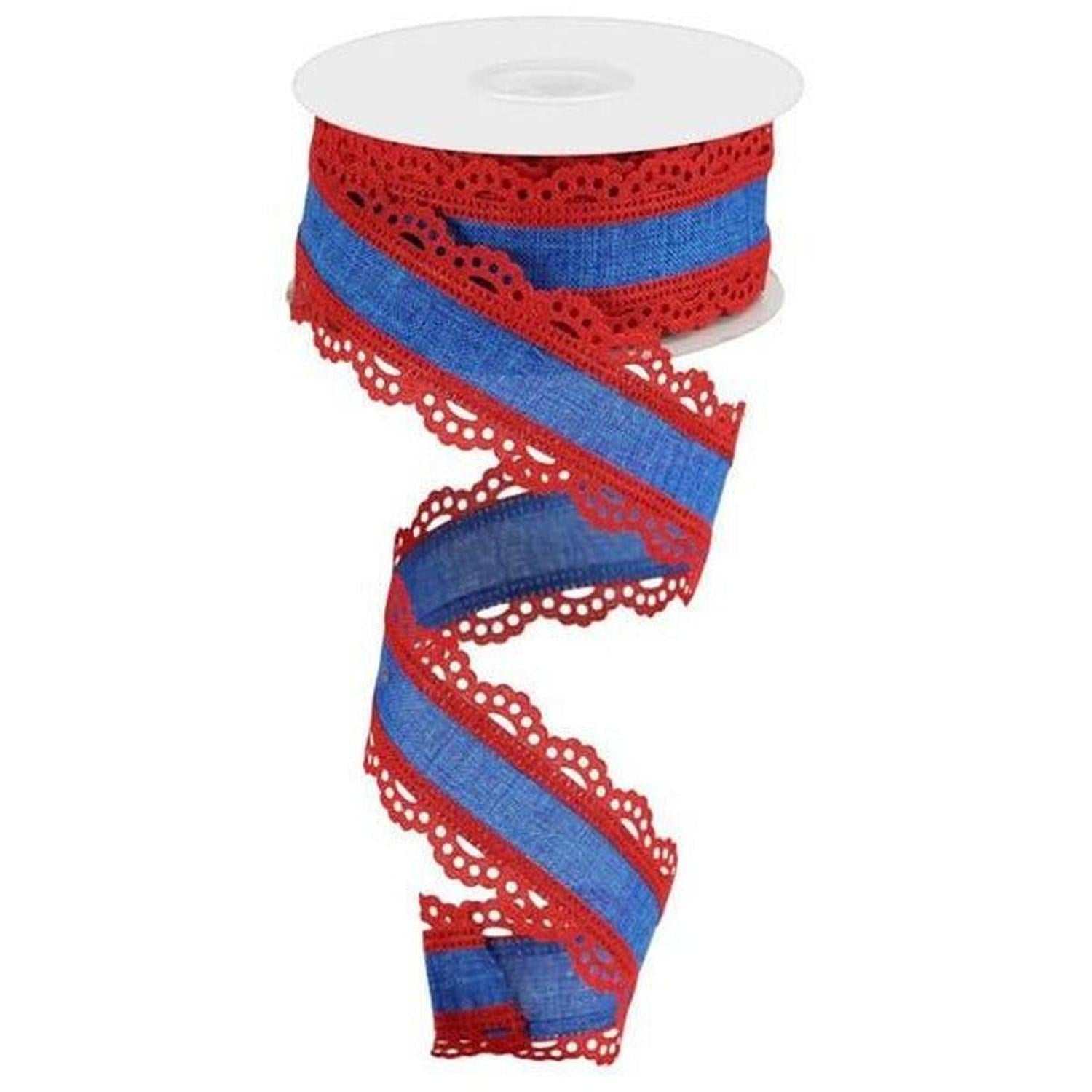 1.5" Scalloped Edge Ribbon: Red and Royal Blue (10 Yard)