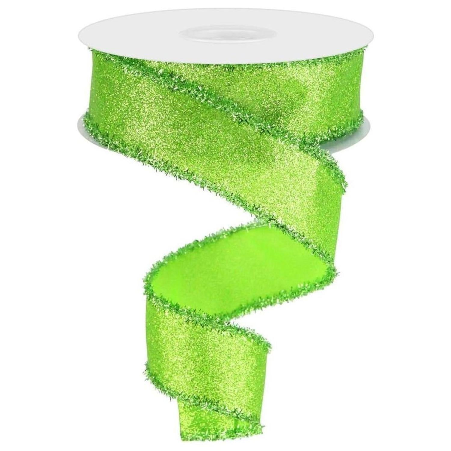 Shop For 1.5" Shimmer Glitter Tinsel Ribbon: Lime Green (10 Yards) at Michelle's aDOORable Creations