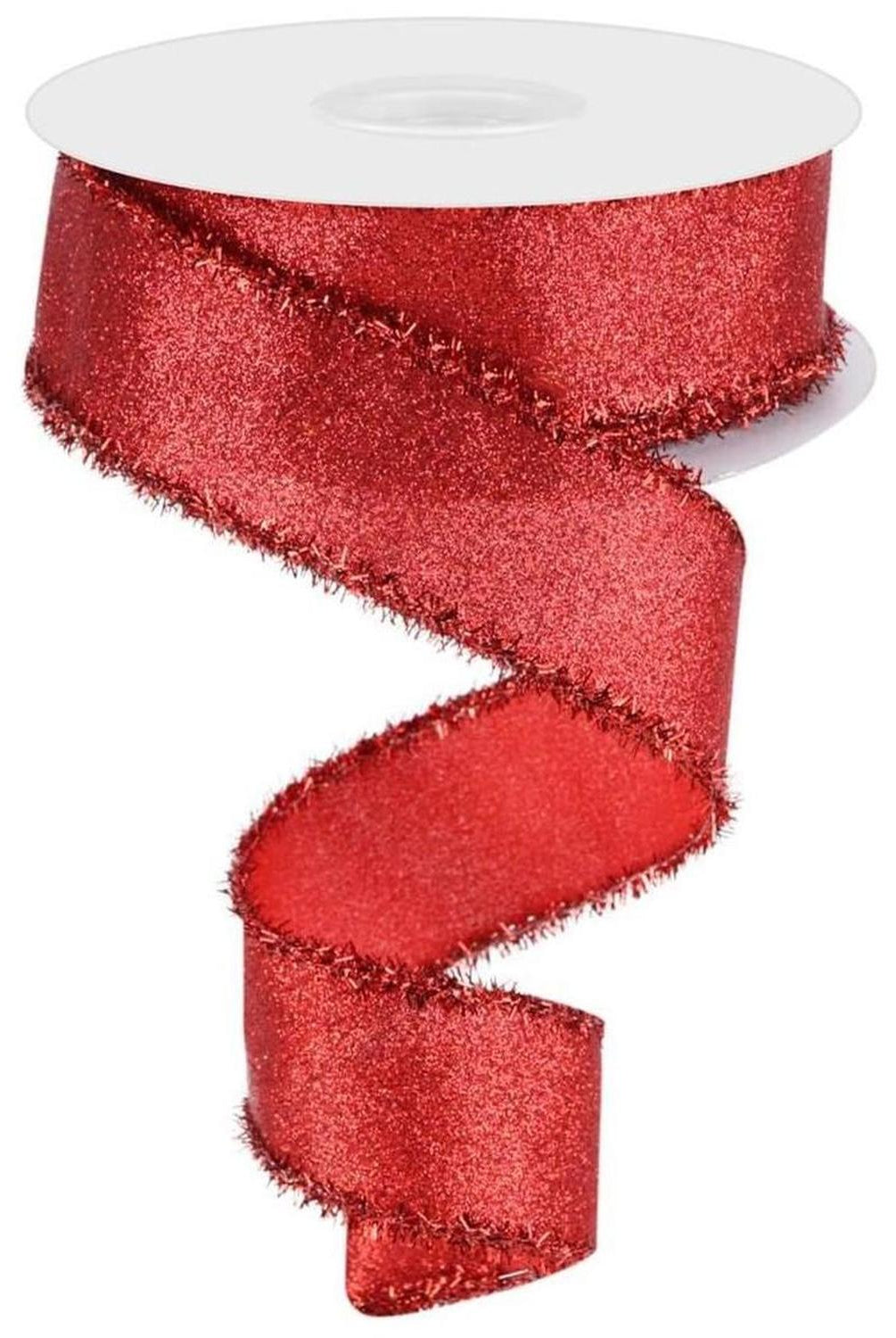 1.5" Shimmer Glitter Tinsel Ribbon: Red (10 Yards)