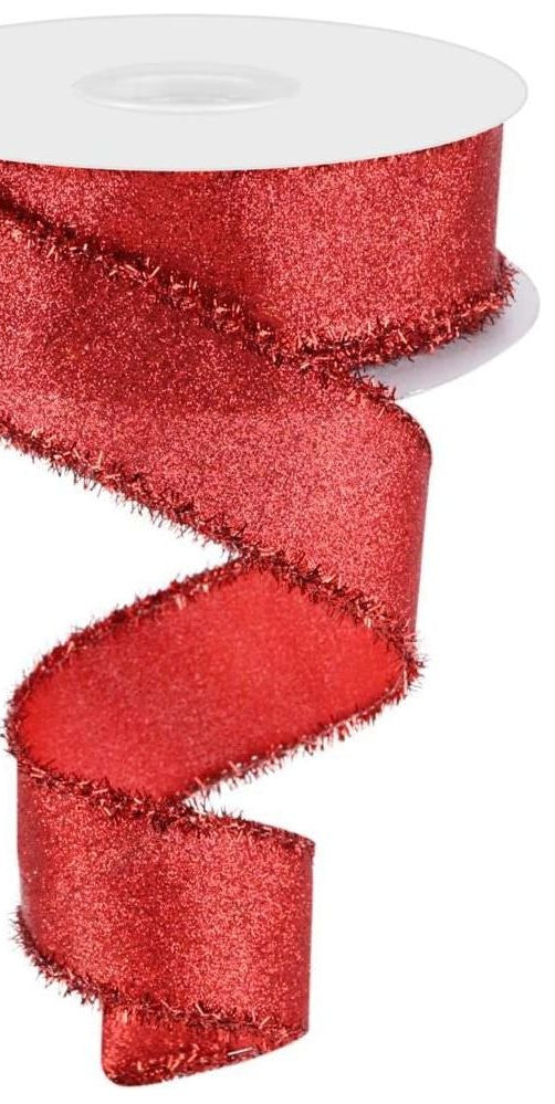 1.5" Shimmer Glitter Tinsel Ribbon: Red (10 Yards) - Michelle's aDOORable Creations - Wired Edge Ribbon