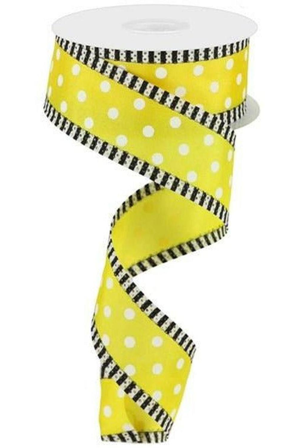 1.5" Small Polka Dot Stripe Ribbon: Yellow/White (10 Yards)