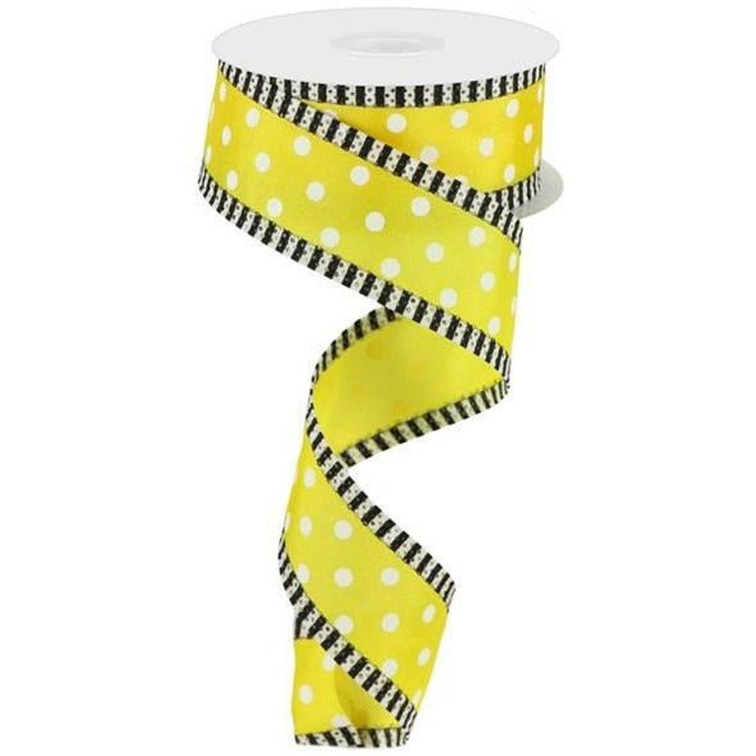 Shop For 1.5" Small Polka Dot Stripe Ribbon: Yellow/White (10 Yards) at Michelle's aDOORable Creations
