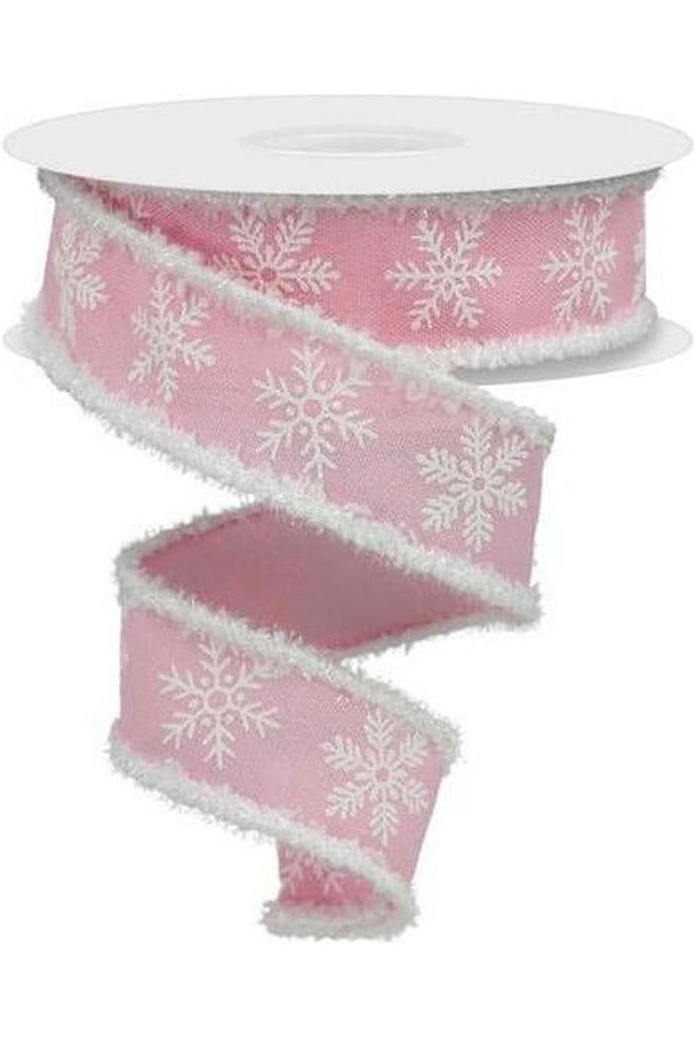 1.5" Snowflake Drift Edge Ribbon: Pink (10 Yards)