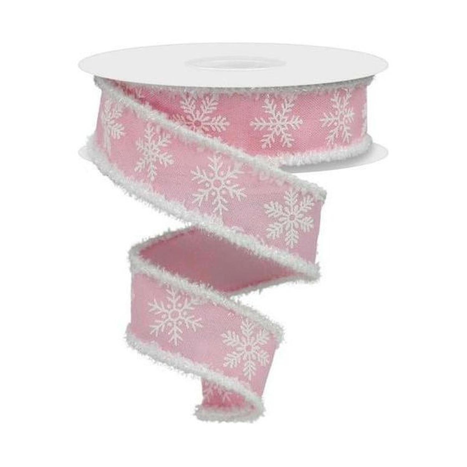 1.5" Snowflake Drift Edge Ribbon: Pink (10 Yards)