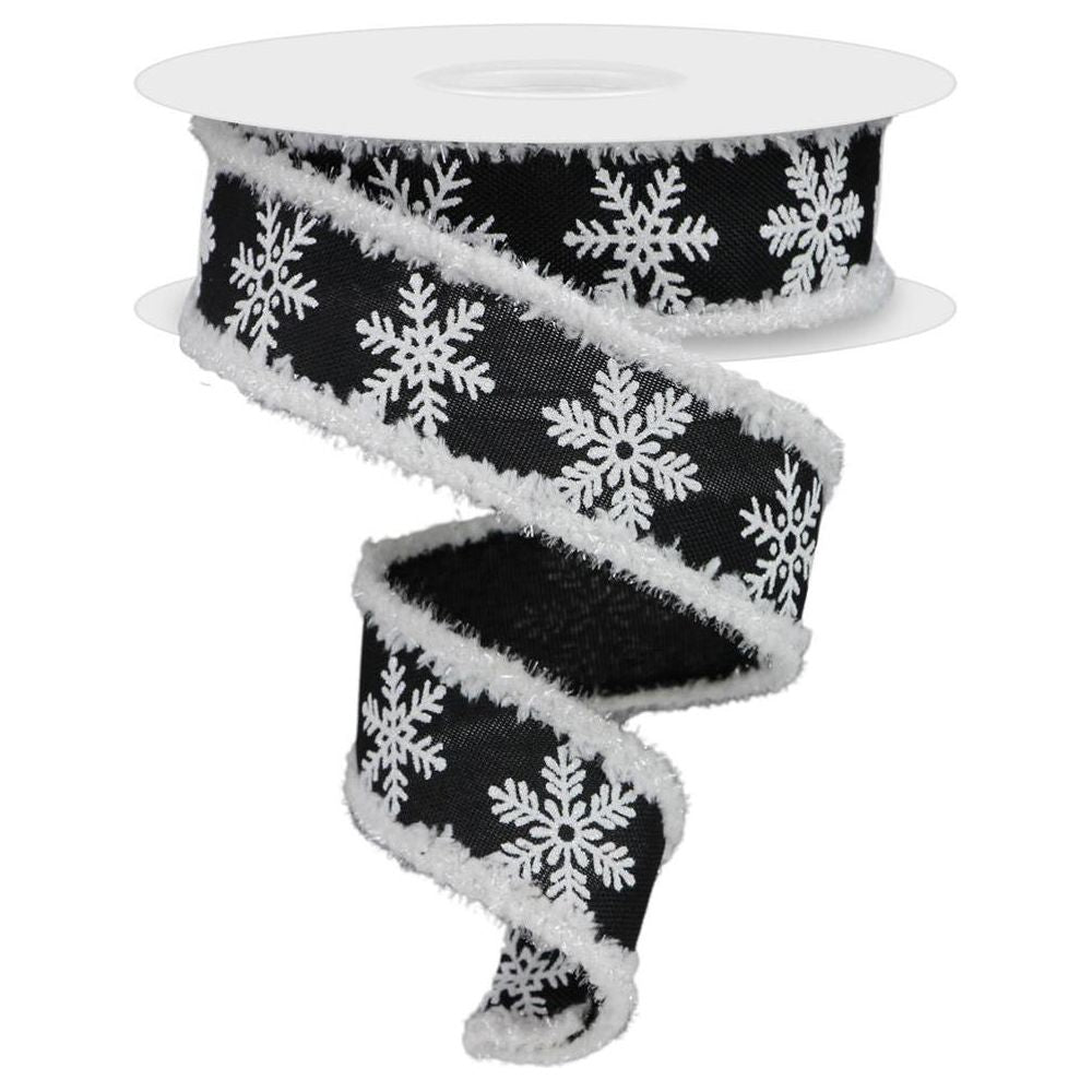 Shop For 1.5" Snowflake Drift Ribbon: Black & White (10 Yards) at Michelle's aDOORable Creations