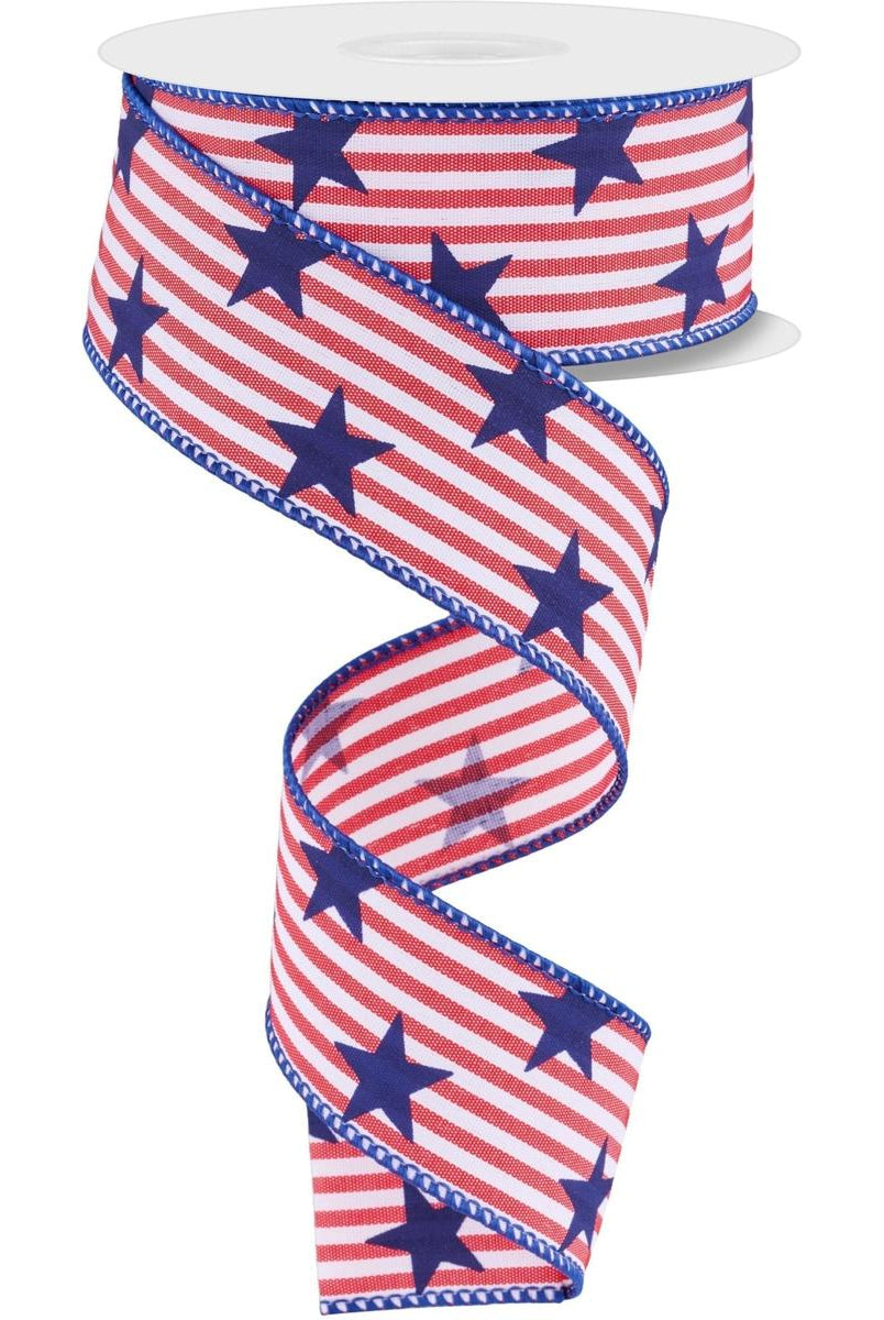 Shop For 1.5" Stars On Woven Stripe: Navy Blue (10 Yards) at Michelle's aDOORable Creations