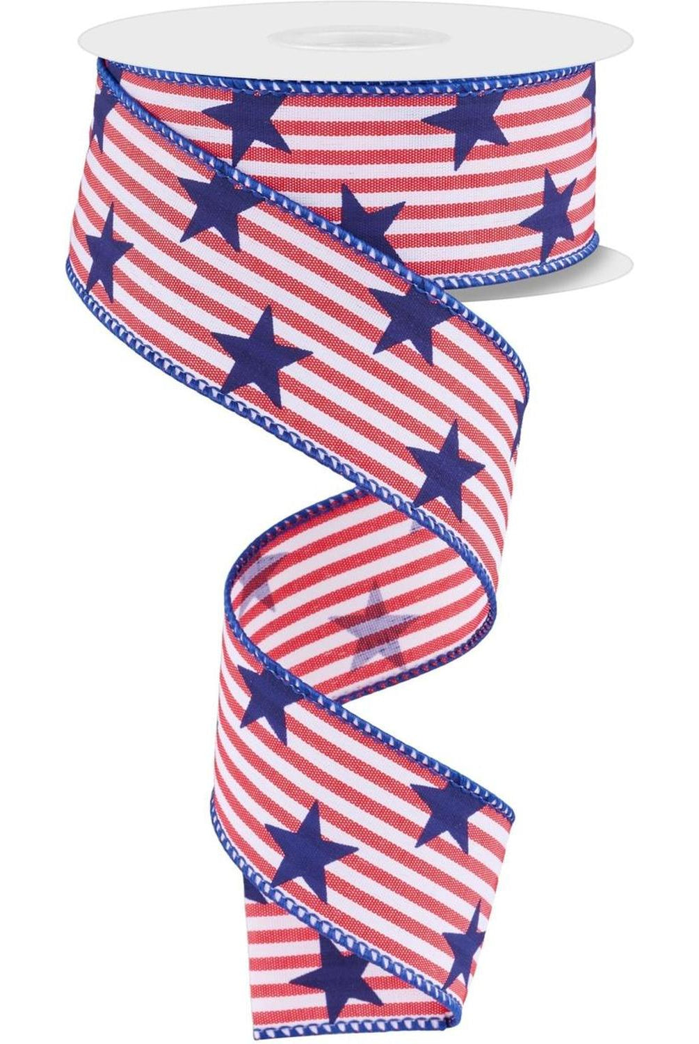 Shop For 1.5" Stars On Woven Stripe: Navy Blue (10 Yards) at Michelle's aDOORable Creations