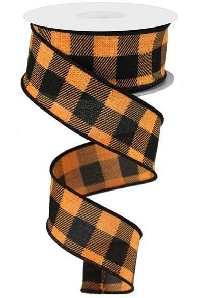 Shop For 1.5" Striped Check on Royal Ribbon: Orange/Black (10 Yards) at Michelle's aDOORable Creations