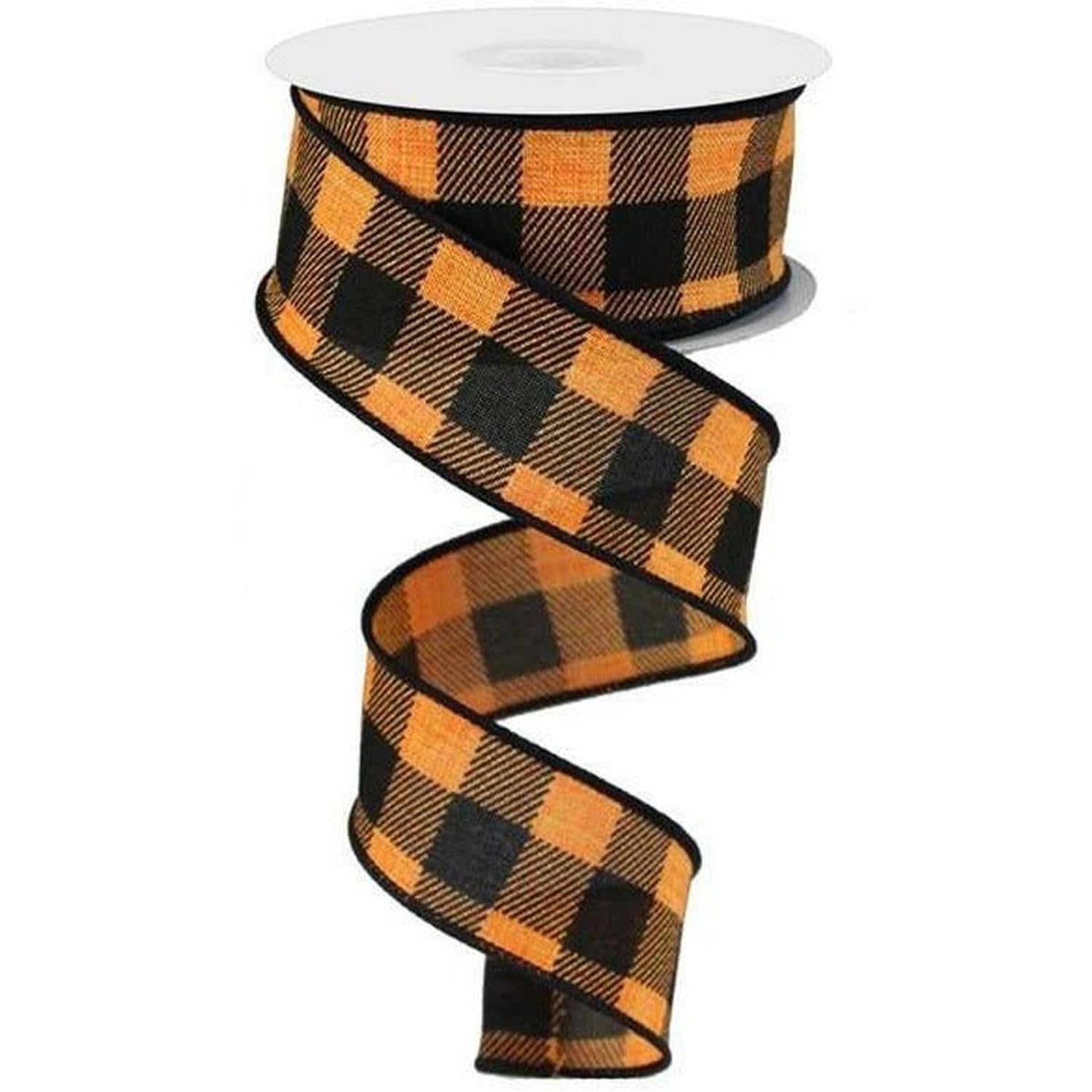 Shop For 1.5" Striped Check on Royal Ribbon: Orange/Black (10 Yards) at Michelle's aDOORable Creations