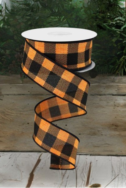 Shop For 1.5" Striped Check on Royal Ribbon: Orange/Black (10 Yards) at Michelle's aDOORable Creations