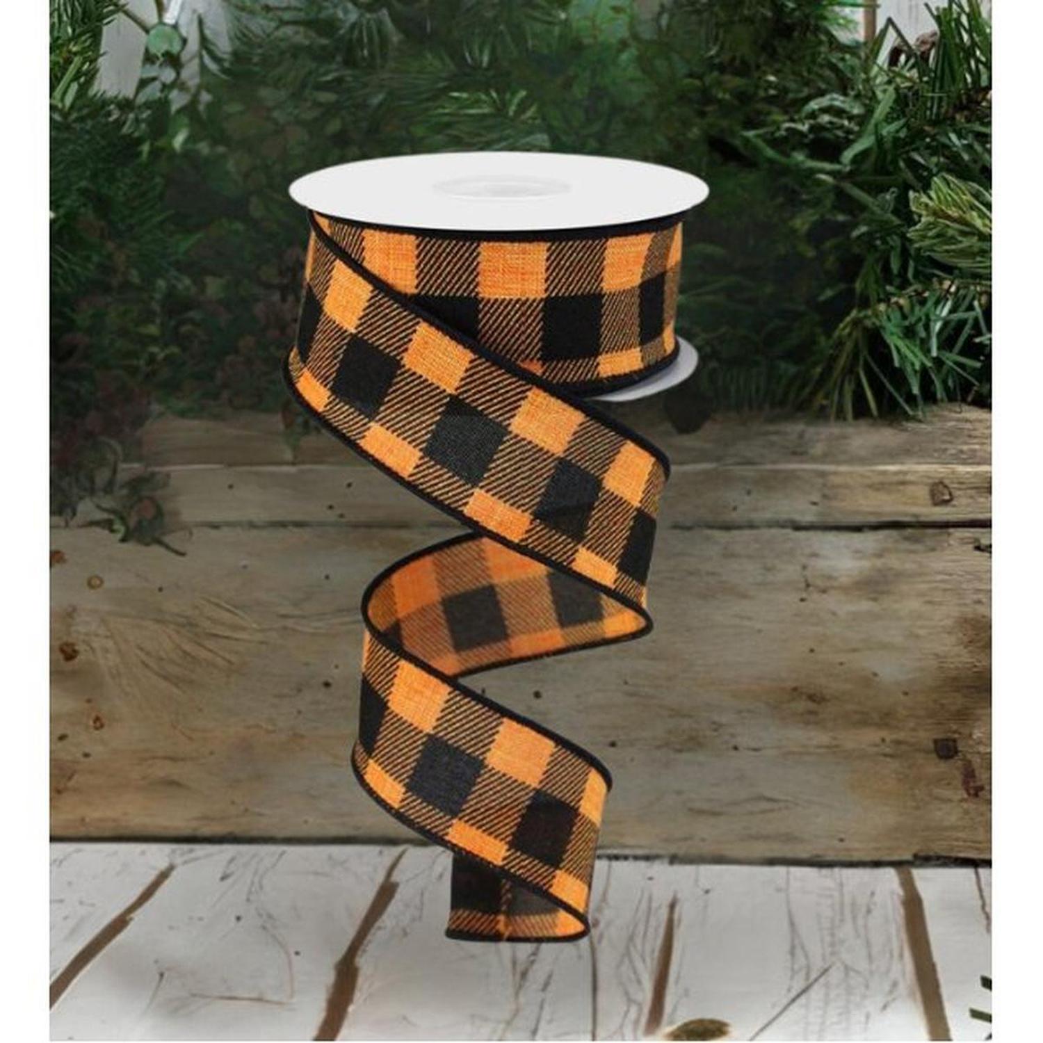 Shop For 1.5" Striped Check on Royal Ribbon: Orange/Black (10 Yards) at Michelle's aDOORable Creations