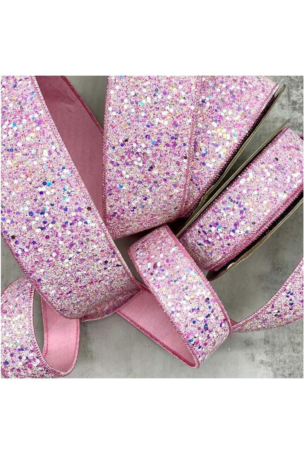 1.5" Sugar Plum Glitter Ribbon: Cotton Candy Pink (10 Yards)