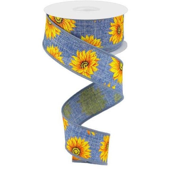 Shop For 1.5" Sunflower on Canvas Ribbon: Denim (10 Yards) at Michelle's aDOORable Creations