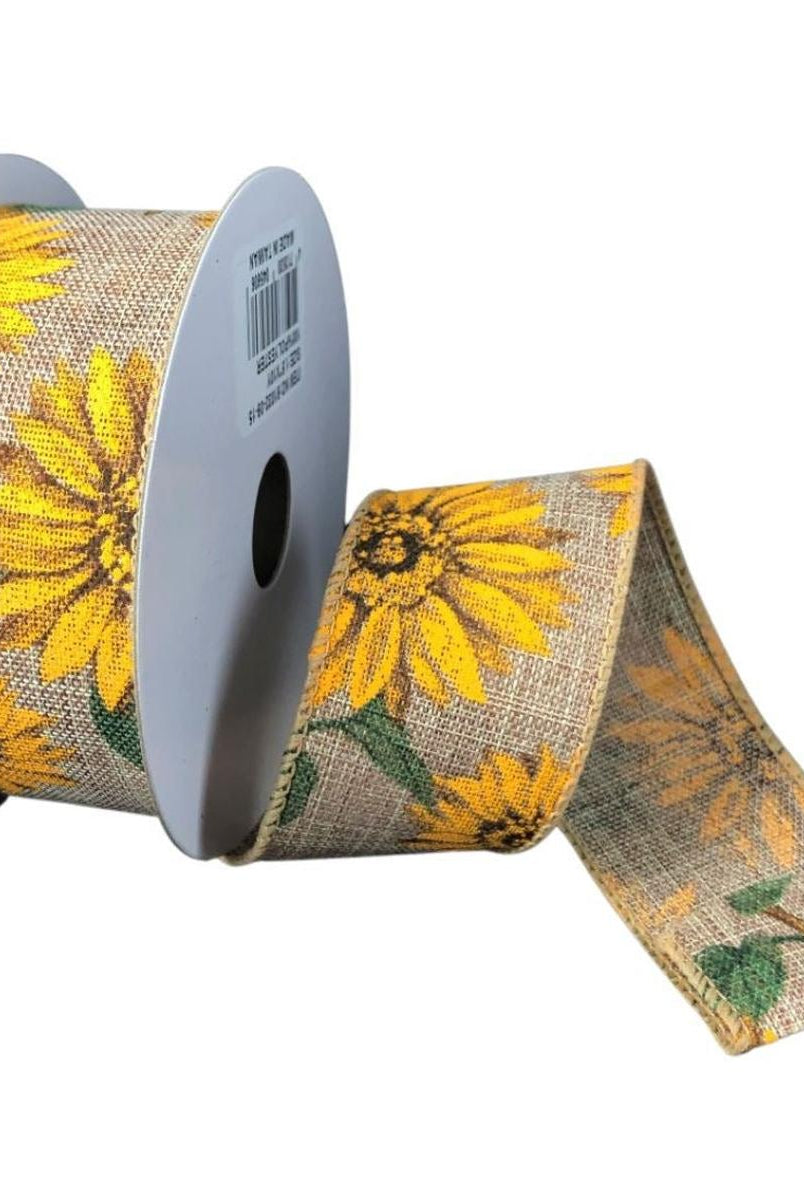 Shop For 1.5" Sunflowers Linen Ribbon: Light Natural (10 Yards) at Michelle's aDOORable Creations