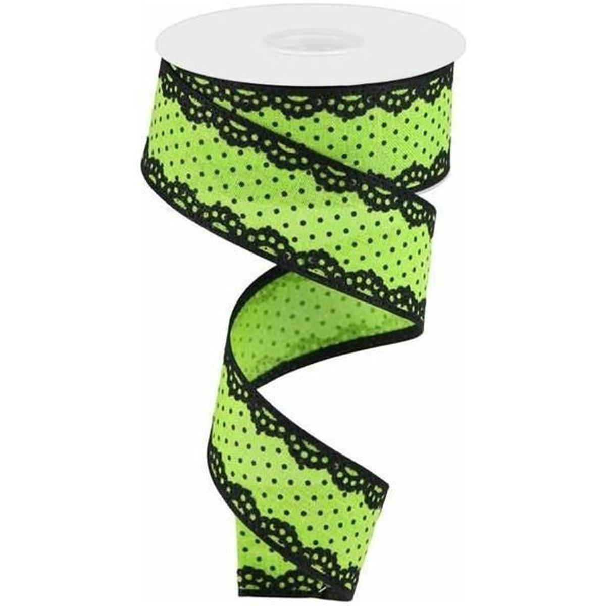 Shop For 1.5" Swiss Dots Lace Edge Ribbon: Lime Green (10 Yards) at Michelle's aDOORable Creations