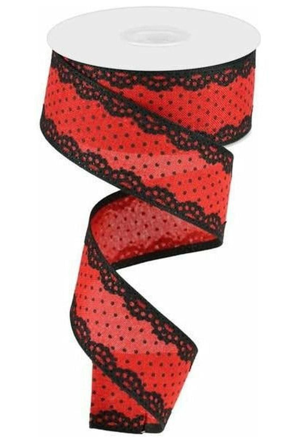 1.5" Swiss Dots Lace Edge Ribbon: Red (10 Yards)