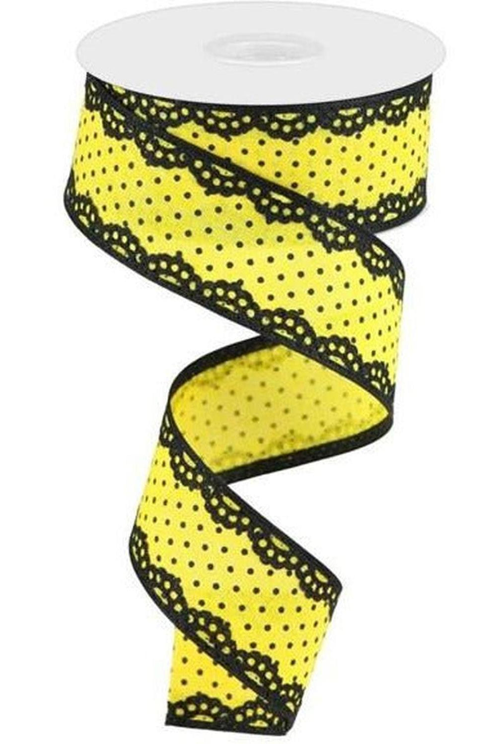 1.5" Swiss Dots Lace Edge Ribbon: Yellow (10 Yards)