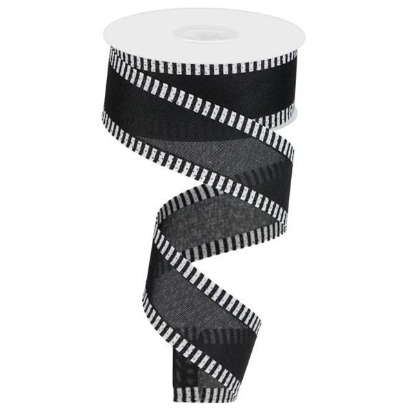 Shop For 1.5" Thin Stripe Edge Royal Ribbon: Black (10 Yards) at Michelle's aDOORable Creations