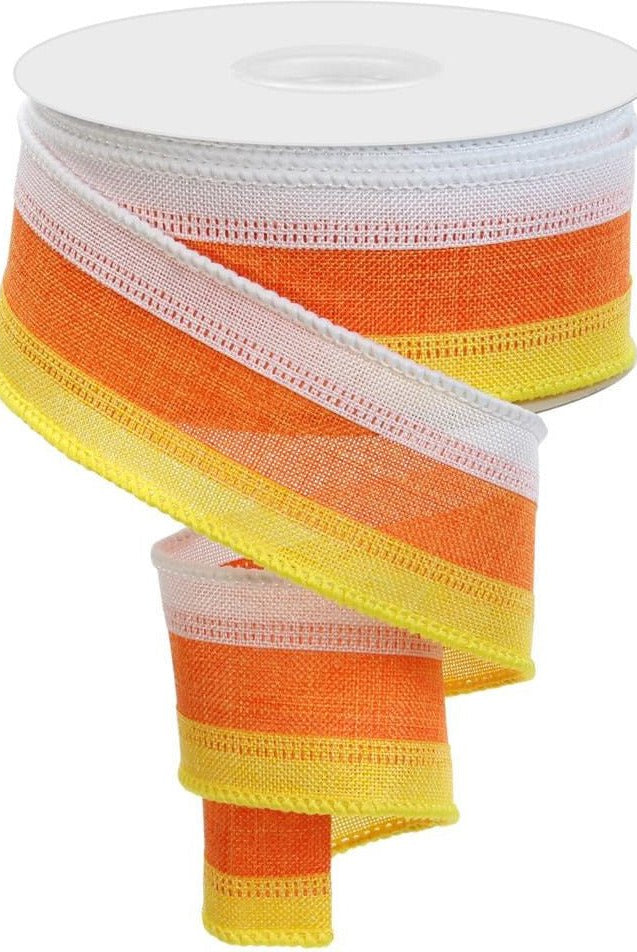 Shop For 1.5" Tricolor Striped Ribbon: Orange/White, Yellow (10 Yards) at Michelle's aDOORable Creations