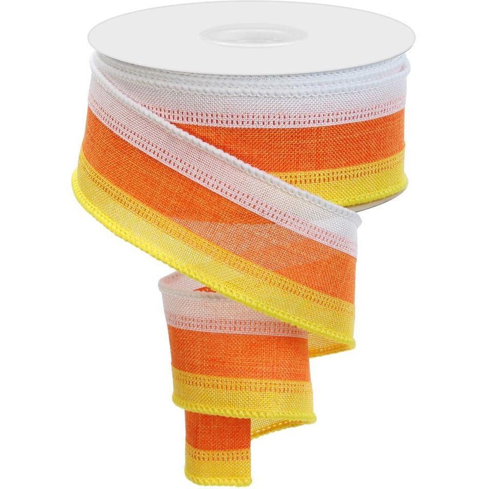 Shop For 1.5" Tricolor Striped Ribbon: Orange/White, Yellow (10 Yards) at Michelle's aDOORable Creations