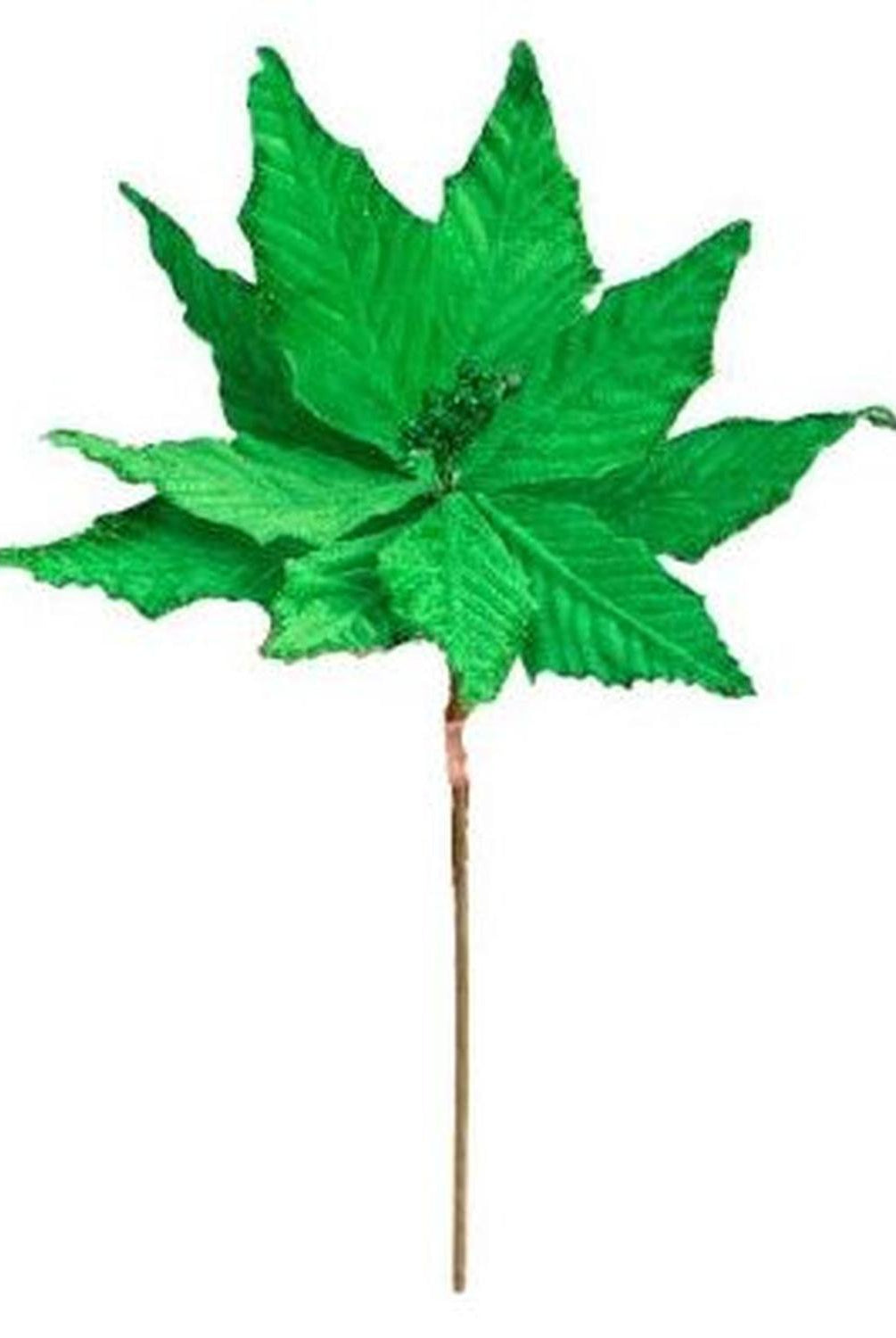 15" Velvet Poinsettia Pick: Green
