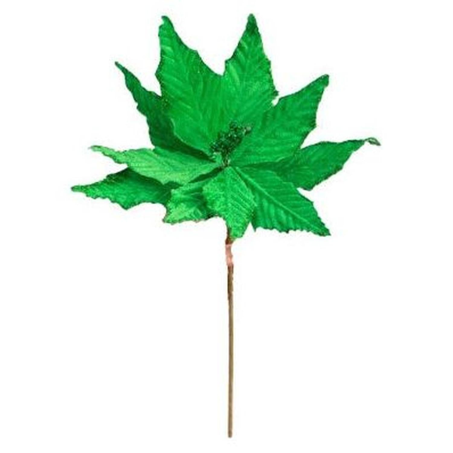 15" Velvet Poinsettia Pick: Green