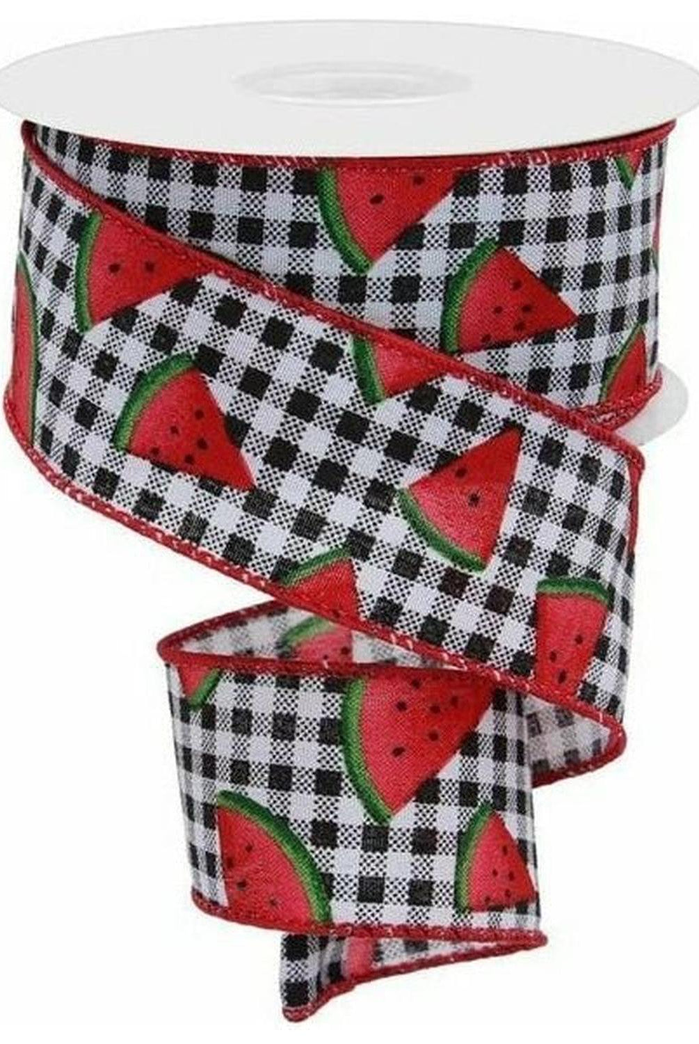 Shop For 1.5" Watermelon Slice Gingham Ribbon: Black/White (10 Yards) at Michelle's aDOORable Creations