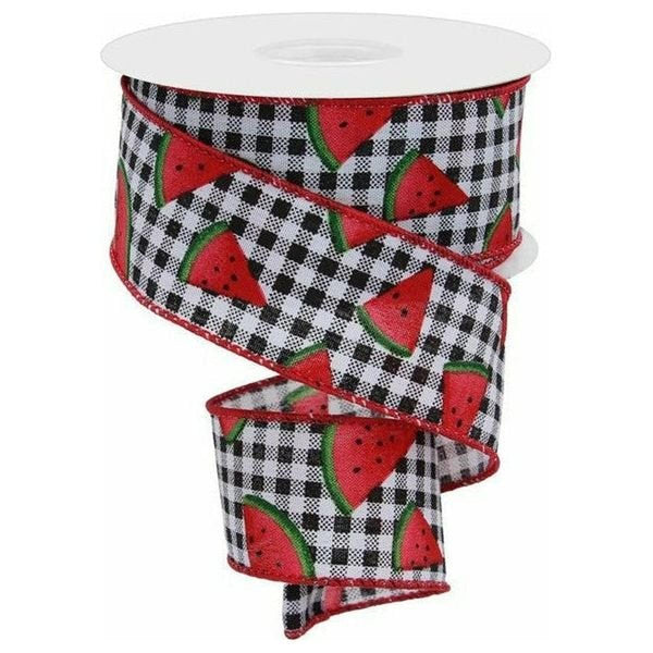 Shop For 1.5" Watermelon Slice Gingham Ribbon: Black/White (10 Yards) at Michelle's aDOORable Creations