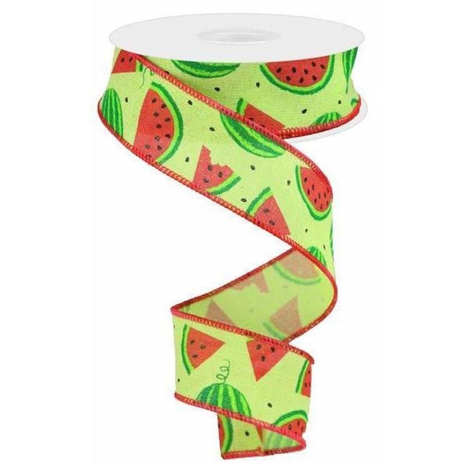 Shop For 1.5" Watermelon Slices Canvas Ribbon: Bright Green (10 Yards) at Michelle's aDOORable Creations