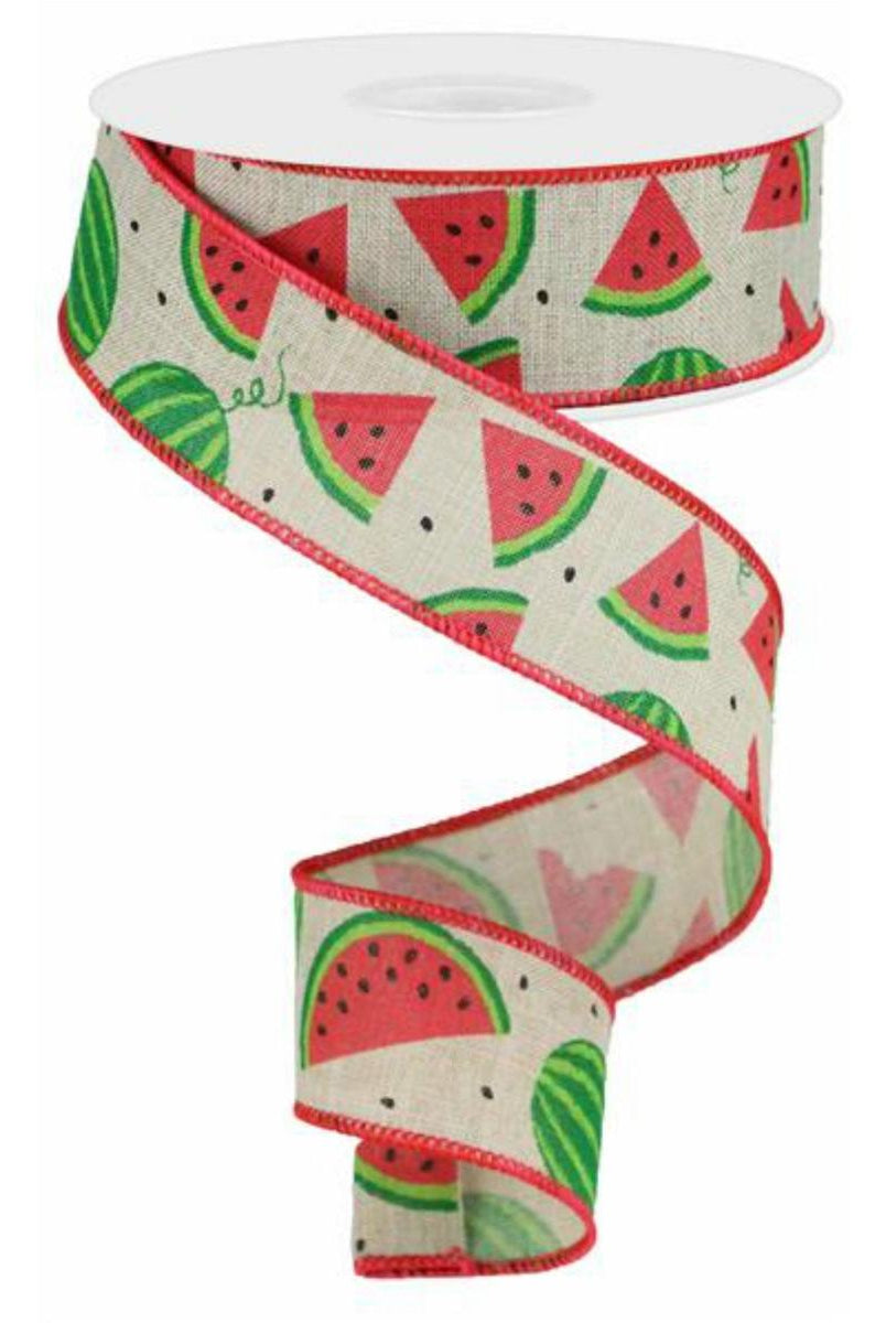Shop For 1.5" Watermelon Slices Canvas Ribbon: Natural (10 Yards) at Michelle's aDOORable Creations