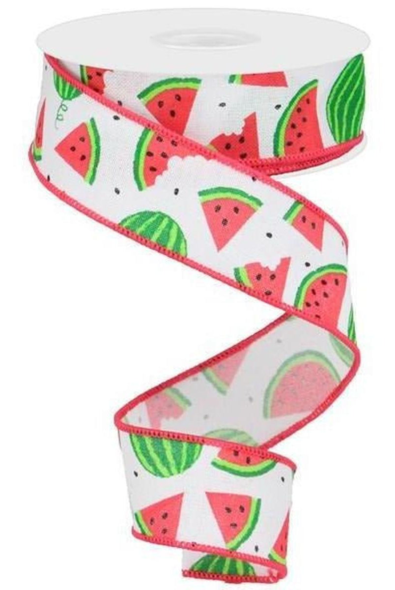 Shop For 1.5" Watermelon Slices Canvas Ribbon: White (10 Yards) at Michelle's aDOORable Creations