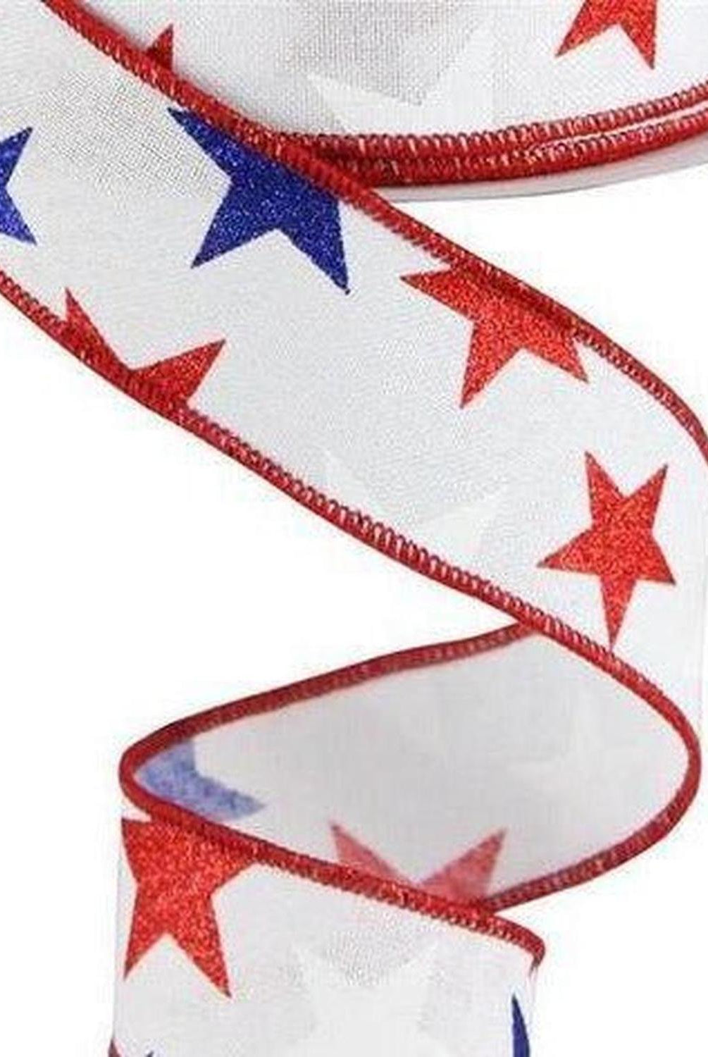 1.5" White Royal Canvas Ribbon: Patriotic Stars (10 Yards)