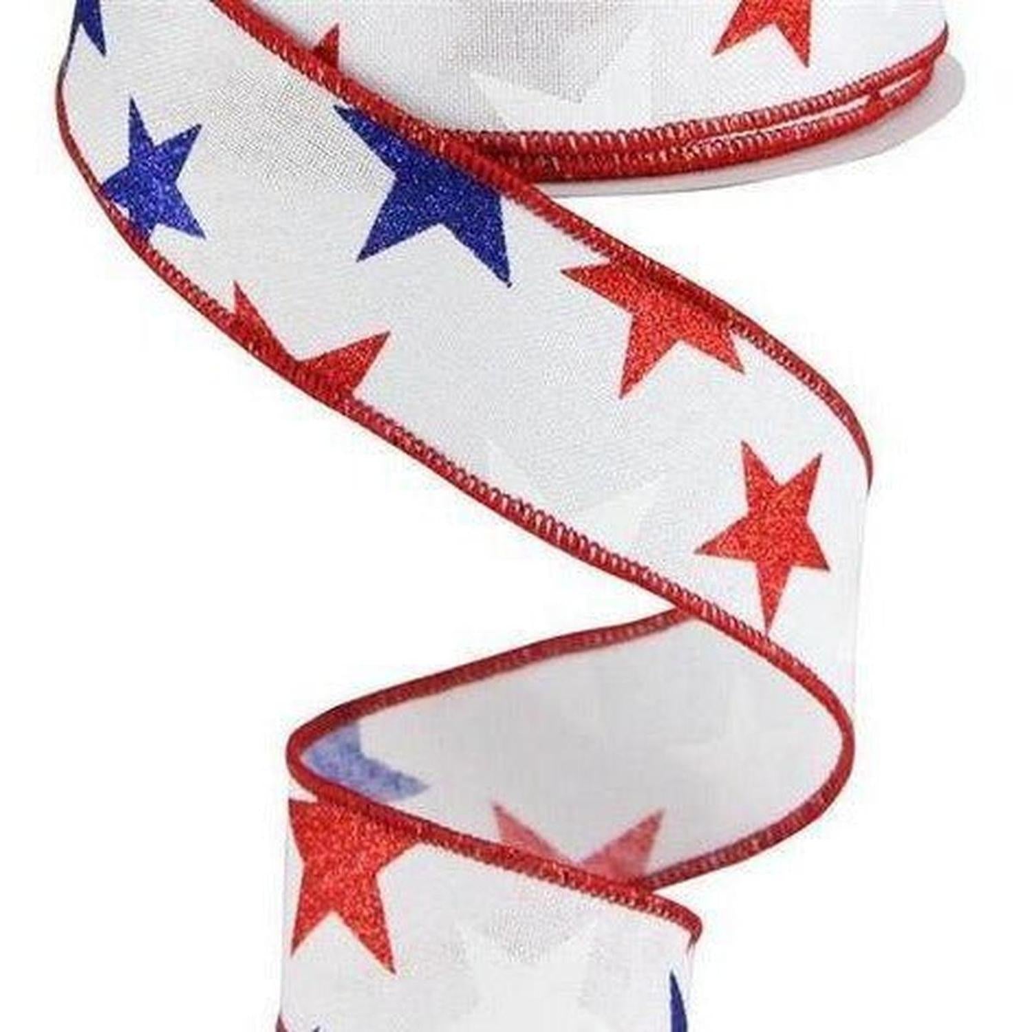 Shop For 1.5" White Royal Canvas Ribbon: Patriotic Stars (10 Yards) at Michelle's aDOORable Creations