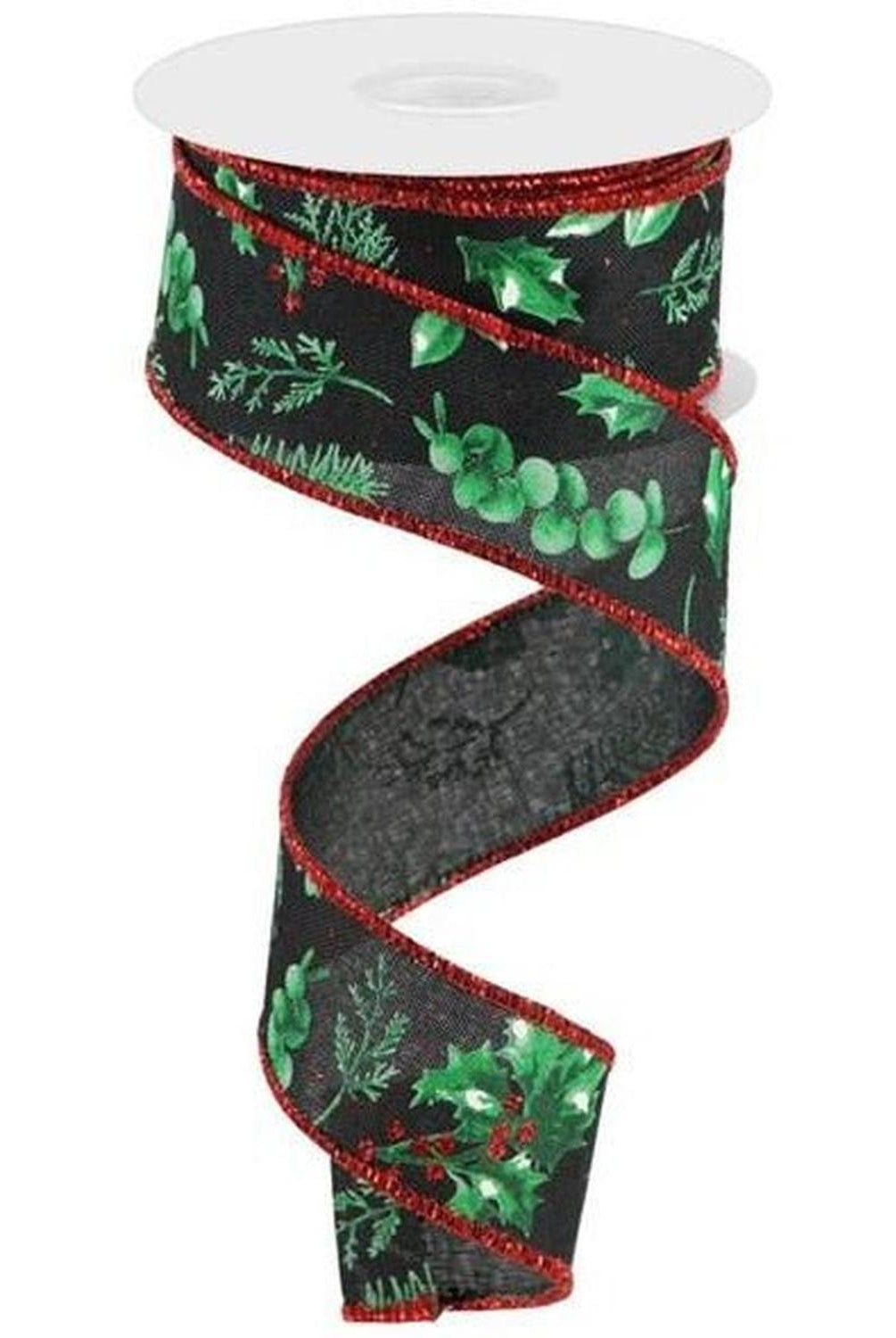 1.5" Winter Foliage Ribbon: Green (10 Yards)