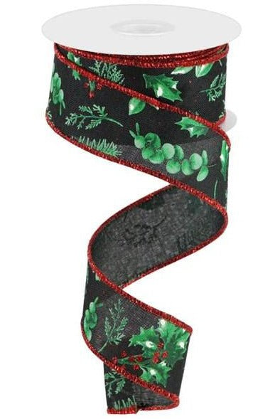 Shop For 1.5" Winter Foliage Ribbon: Green (10 Yards) at Michelle's aDOORable Creations