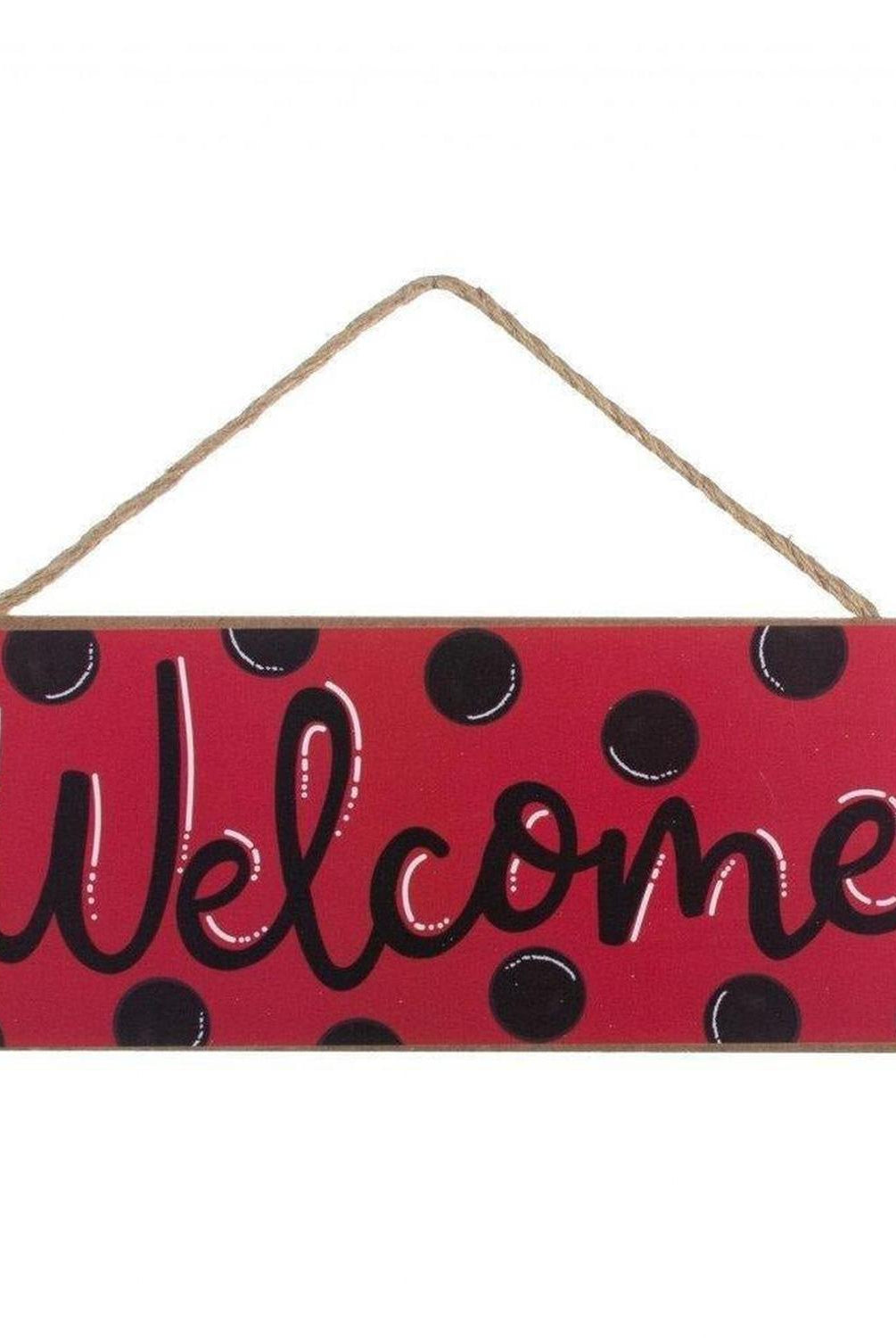 15" Wooden Sign: Welcome Red, Black Dots
