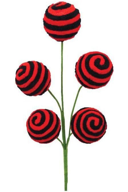 17" Chenille Ball Pick: Red & Black - Michelle's aDOORable Creations - Sprays and Picks
